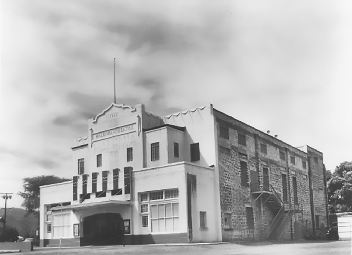 historic view of haleiwa theater two story building with wide arched entrance