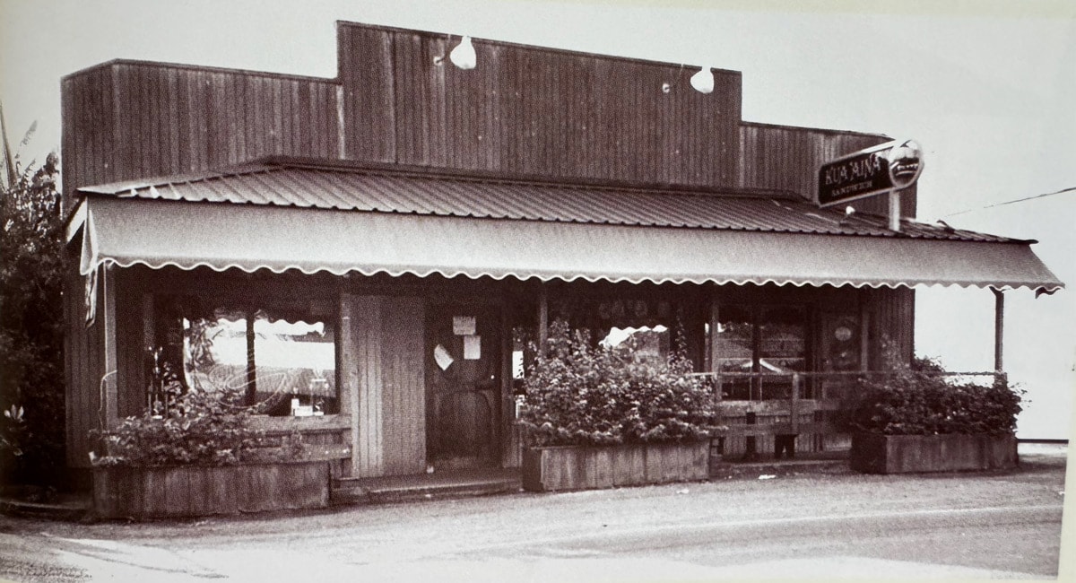 black and white vintage building for Kuaaina Burger Shop