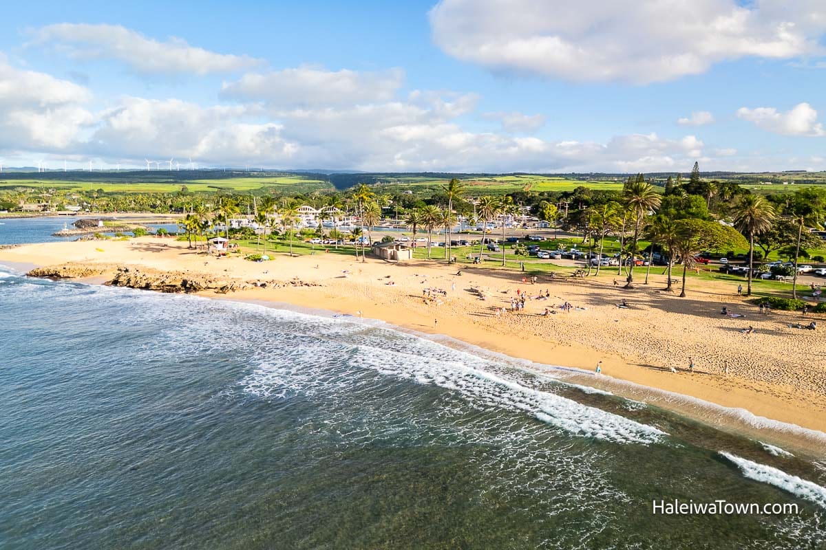 aerial view of haleiwa alii beach boat harbor and rainbow bridge