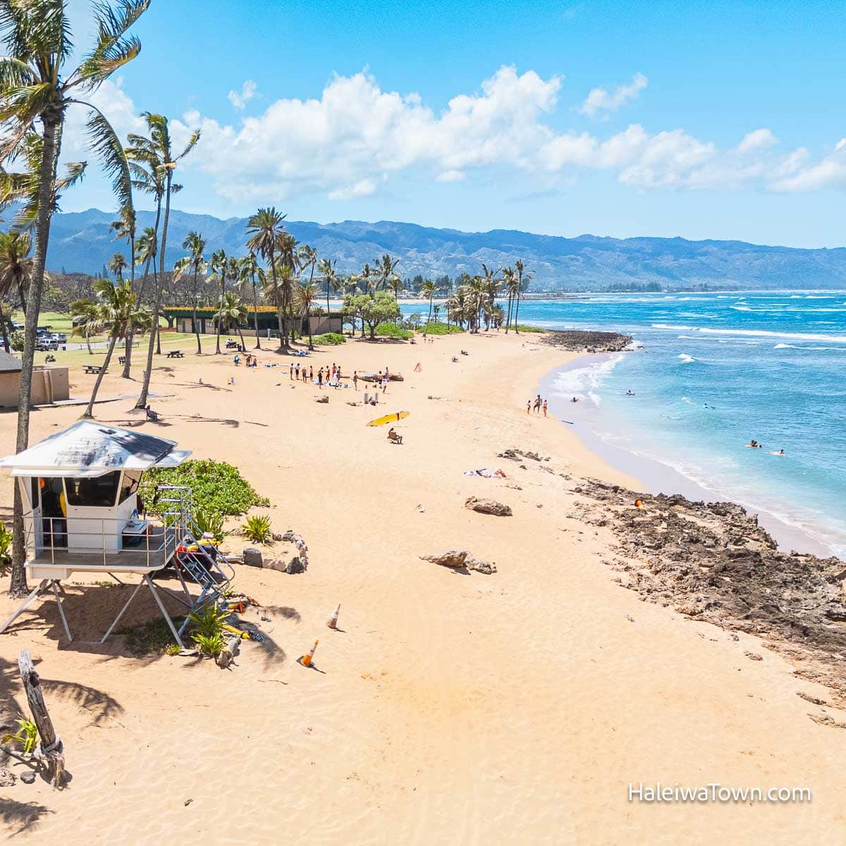 aerial view of haleiwa alii beach park sand and ocean