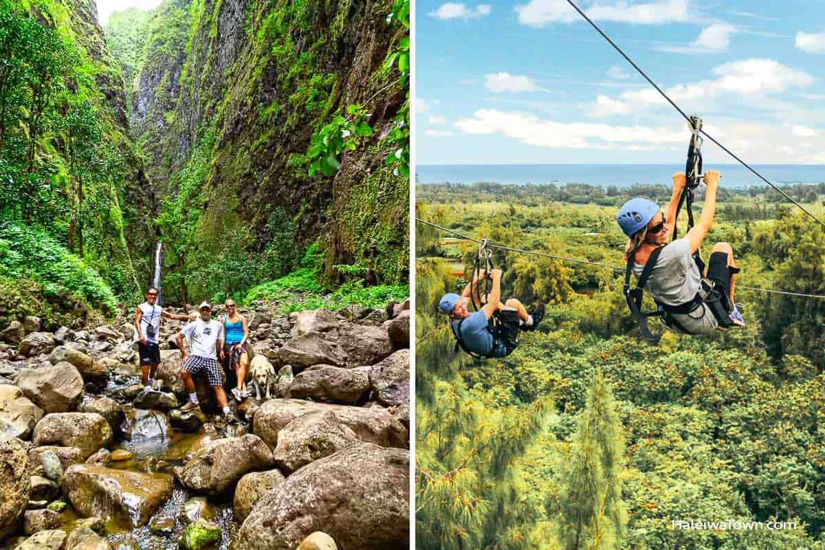 people hiking and zip lining on north shore oahu