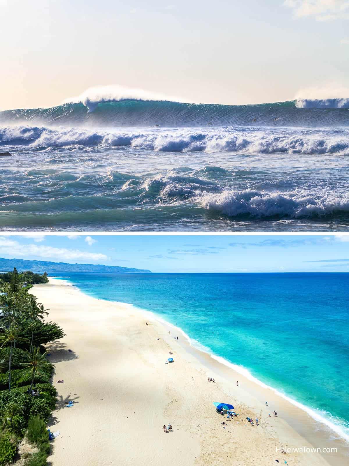 Banzai Pipeline in summer and winter at Ehukai Beach Park on Oahu’s North Shore