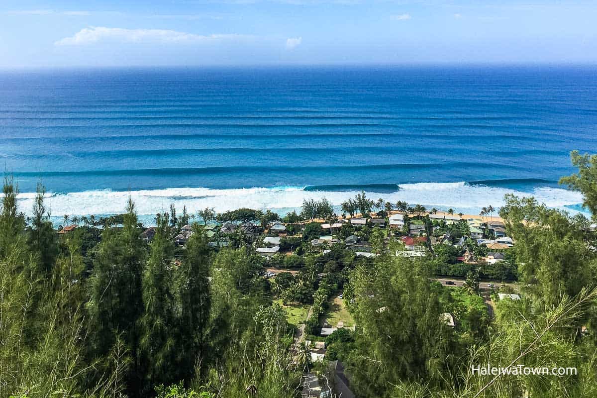View of Pipeline and north shore from the Ehukai Pillbox Trail