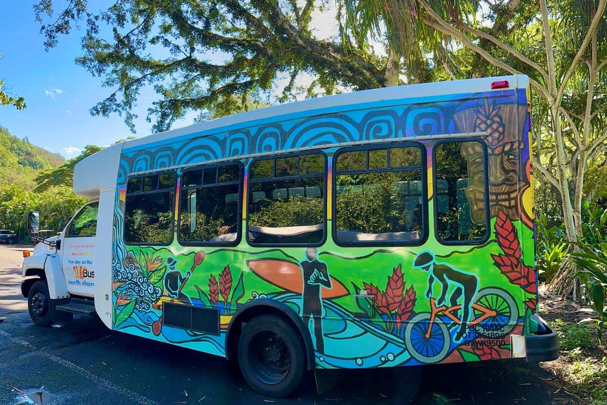 Surf Bus tour bus used for guided North Shore tours on Oahu